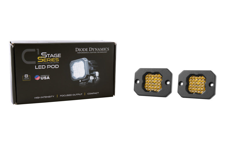 Diode Dynamics Stage Series C1 LED Pod Pro - Yellow Flood Flush ABL (Pair) - DD6478P