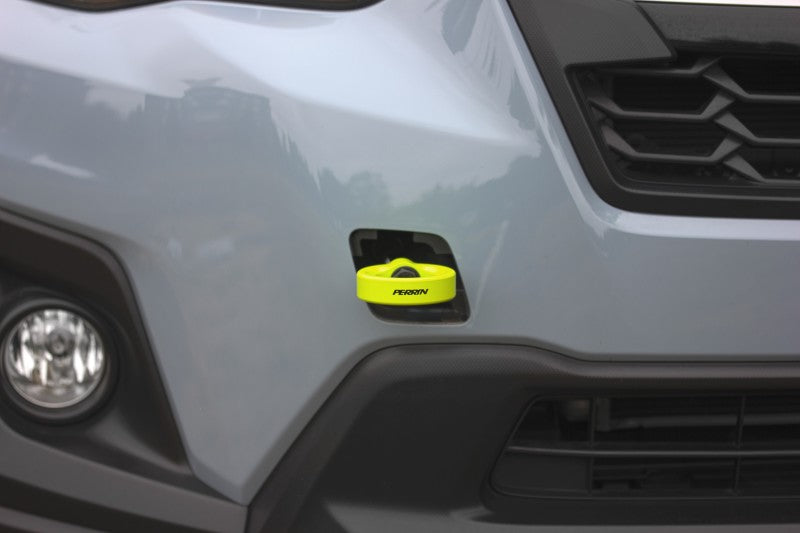 Perrin 2022 Subaru WRX / 18-21 Crosstrek / 14-21 Forester Tow Hook Kit (Front) - Neon Yellow - PSP-BDY-237NY