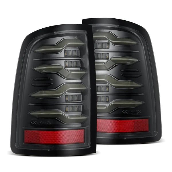 AlphaRex 09-18 Dodge Ram Luxx-Series LED Tail Lights Alpha-Black w/ Activation Light &amp; Seq. Signal