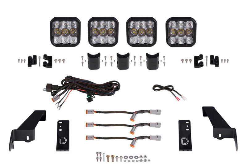 Diode Dynamics Jeep JL SS5 4-Pod CrossLink Grille Lightbar Kit Pro - White Combo - DD7268