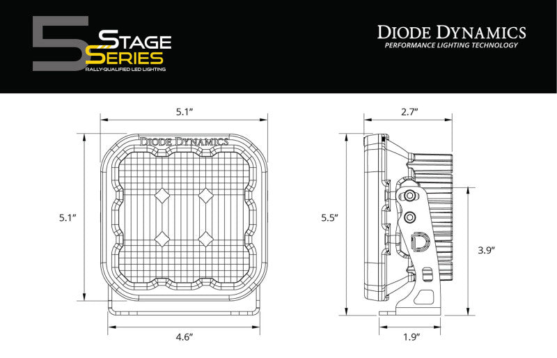 Diode Dynamics SS5 LED Pod Sport - Yellow Driving (Single) - DD6781S