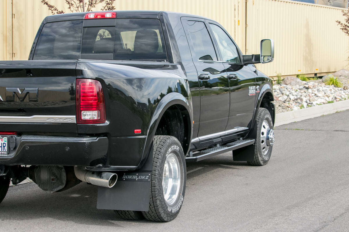 2018  Ram Dually featuring Rokblokz step back mud flaps in ORIGINAL