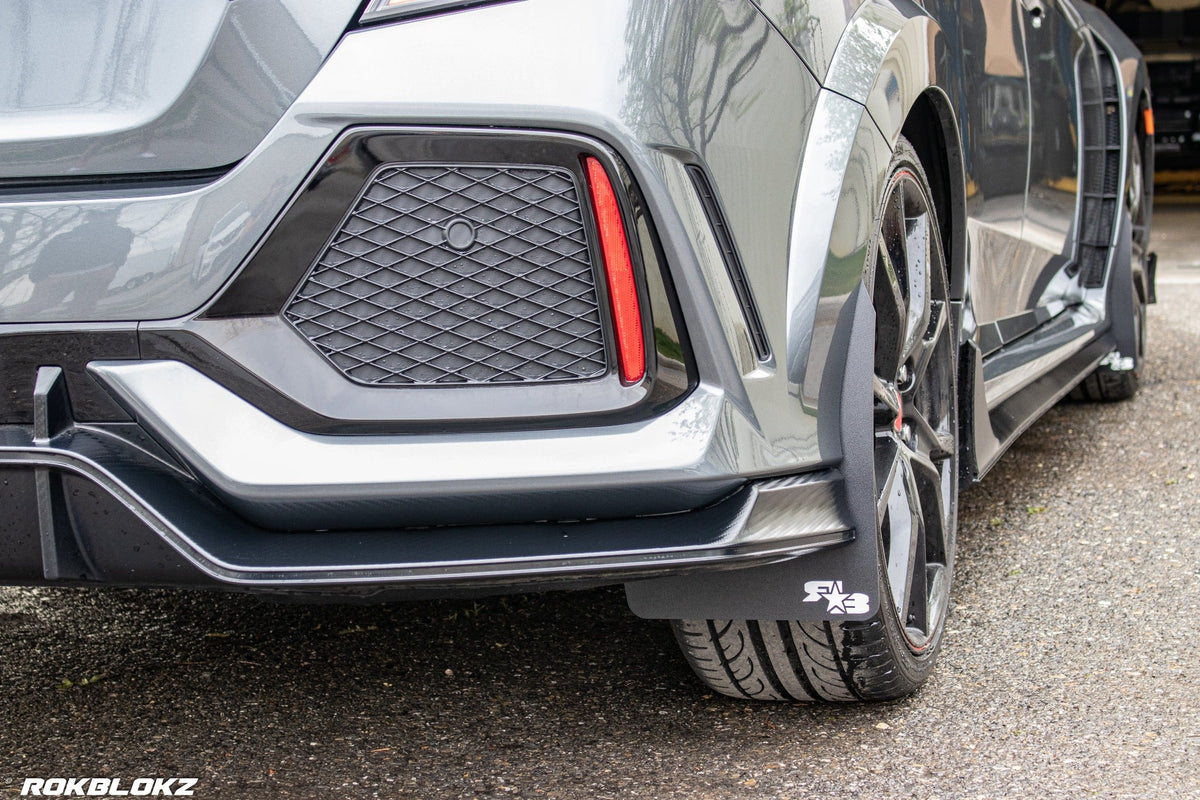 2017+ Honda Civic TypeR featuring Rokblokz Rally Mud Flaps - side view