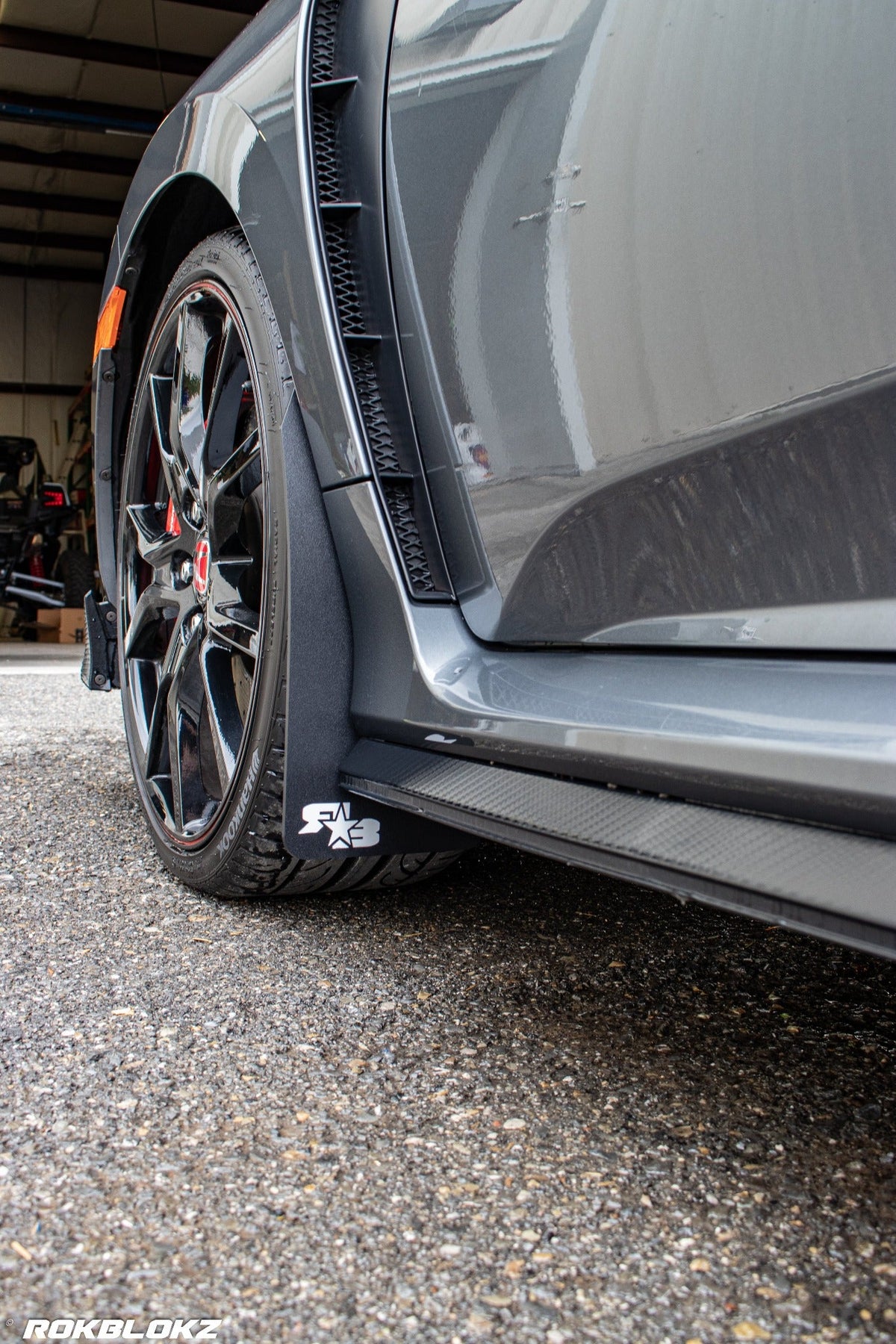 2017+ Honda Civic TypeR featuring Rokblokz Rally Mud Flaps - front flap