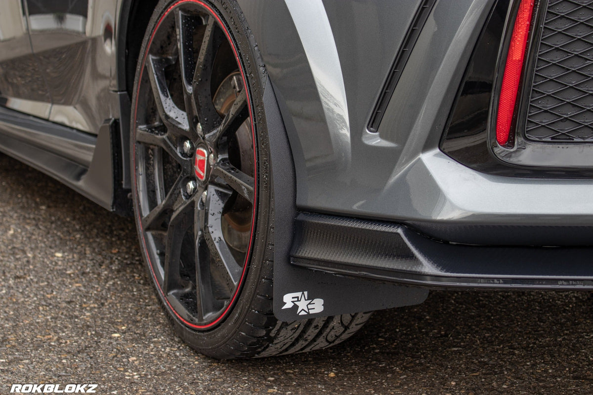 2017+ Honda Civic TypeR featuring Rokblokz Rally Mud Flaps - rear flap view