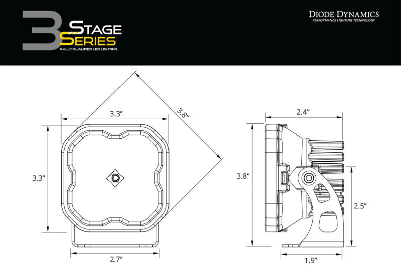 Diode Dynamics SS3 LED Bumper 1 1/2 In Roll Bar Kit Sport - Yellow SAE Fog (Pair) - DD7664