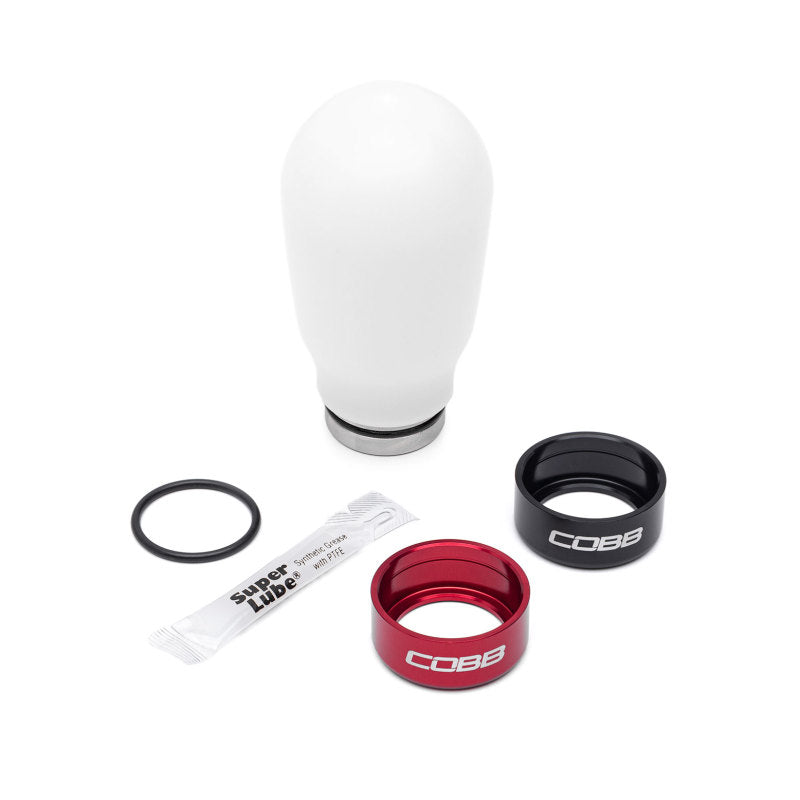 Cobb Subaru 6-Speed Tall Weighted COBB Shift Knob - White (Incl. Both Red + Blk Collars) - 213370-W