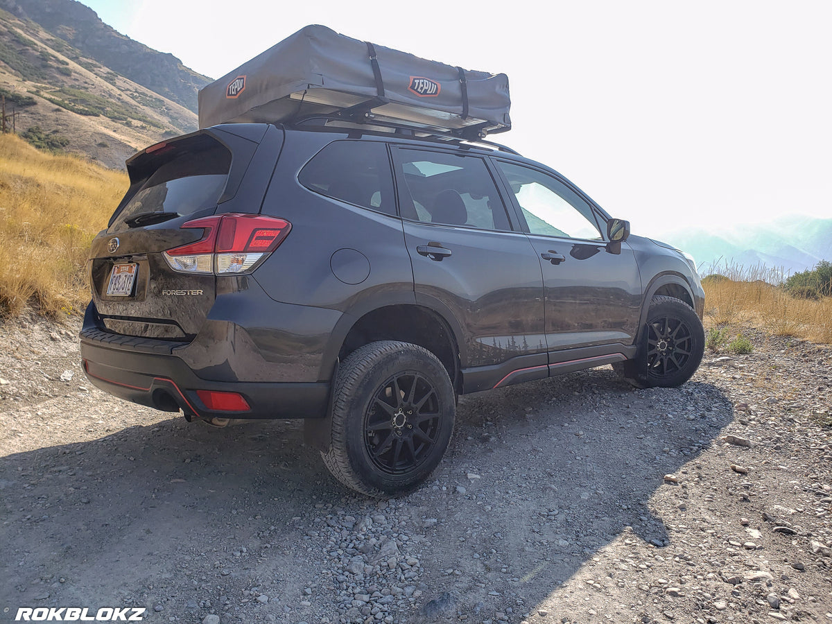 19 Forester featuring Rokblokz Mud Flaps in Black w/ Black logo Long