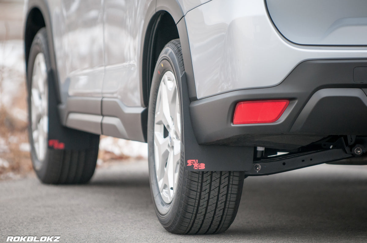 19 Forester featuring Rokblokz Mud Flaps in Black w/ Red logo Original length