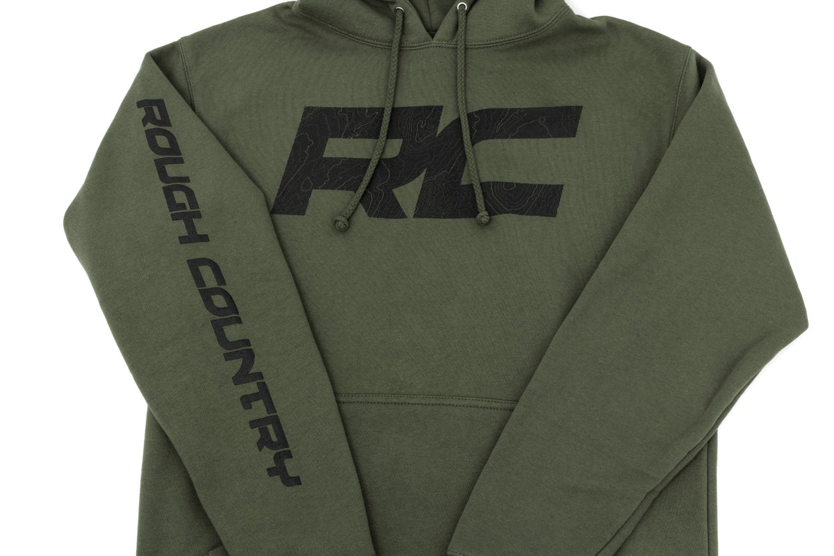 Rough Country Hoodie | RC Topographical Sleeve | Army Green | 2XL