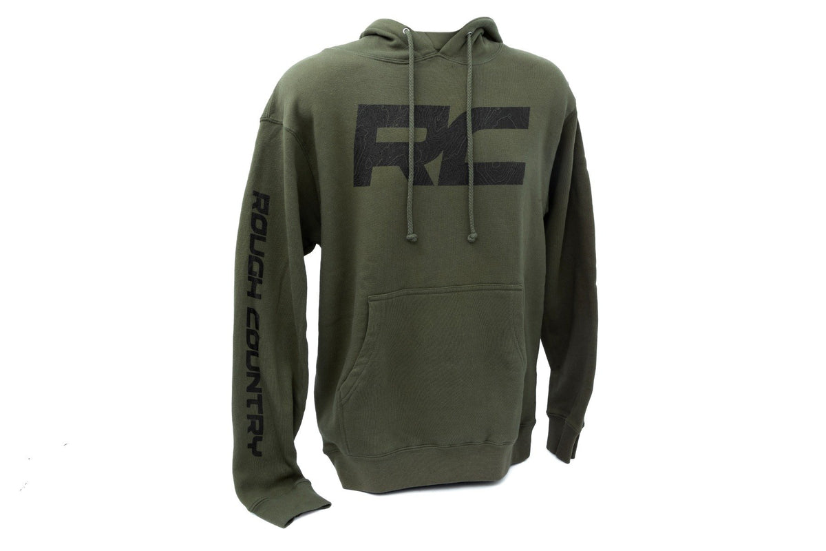 Rough Country Hoodie | RC Topographical Sleeve | Army Green | LG