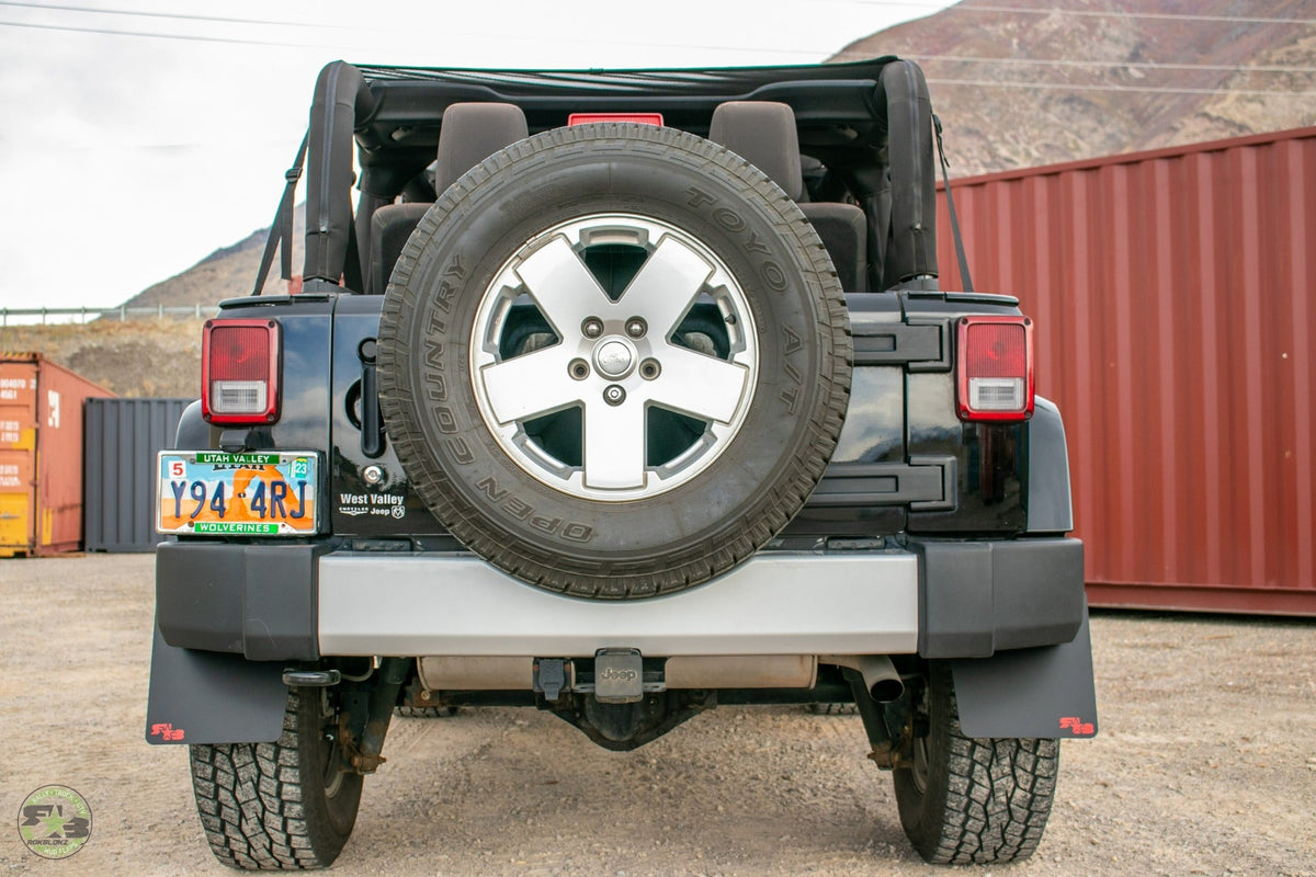 JK Wrangler FT. Rokblokz Quick Detach Mud Flaps in Original - back end