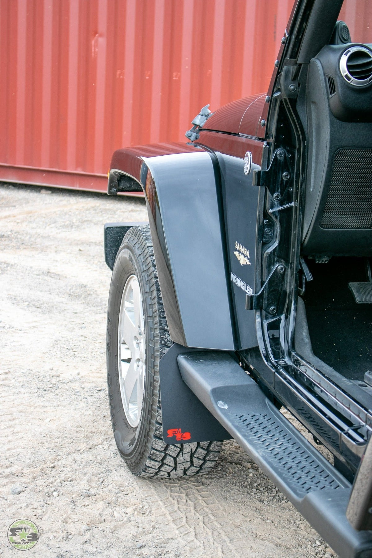 JK Wrangler FT. Rokblokz Quick Detach Mud Flaps in Original - front