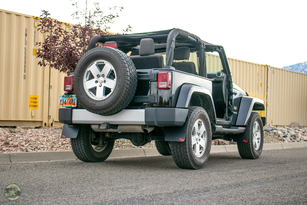 JK Wrangler FT. Rokblokz Quick Detach Mud Flaps in Original - 3/4 view