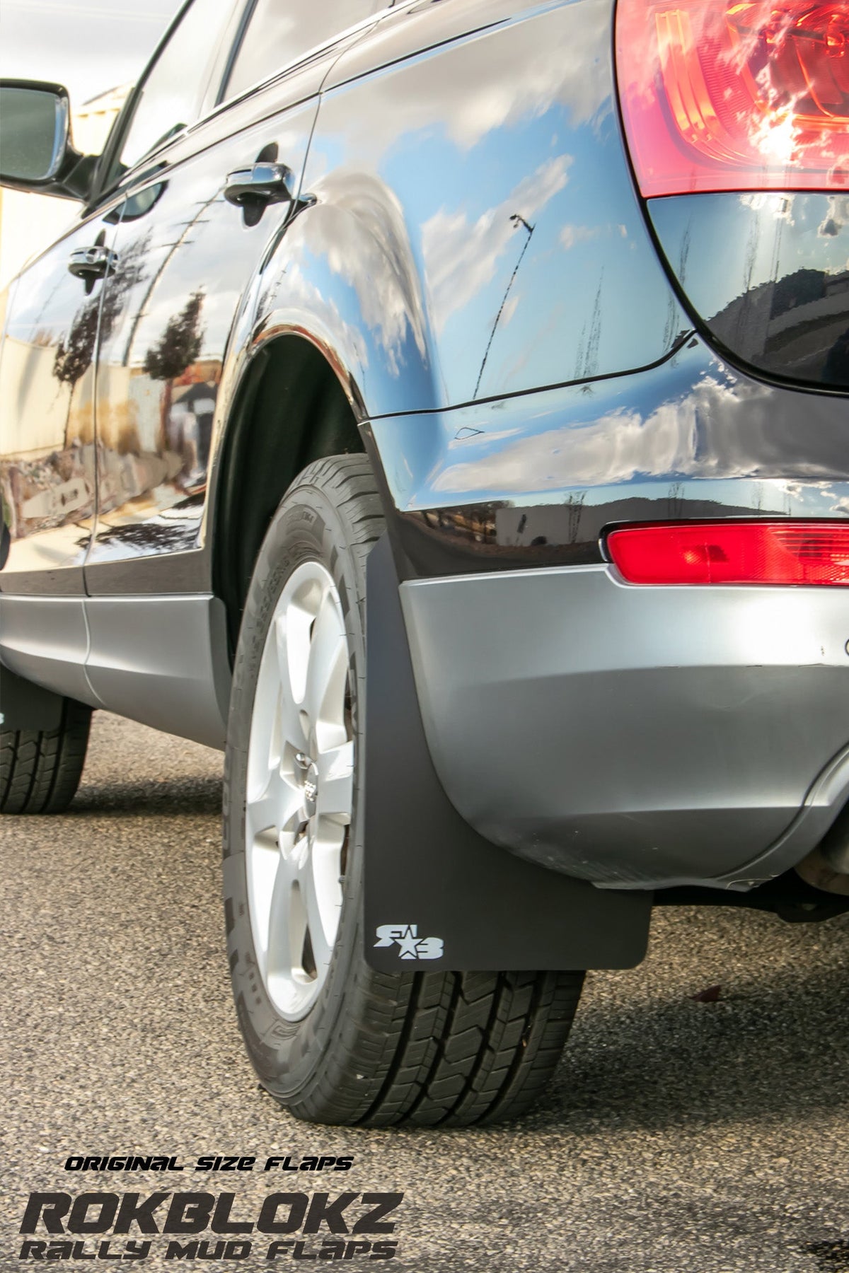 2013 Audi Q7 Ft Rokblokz Rally Mud Flaps in Black - rear