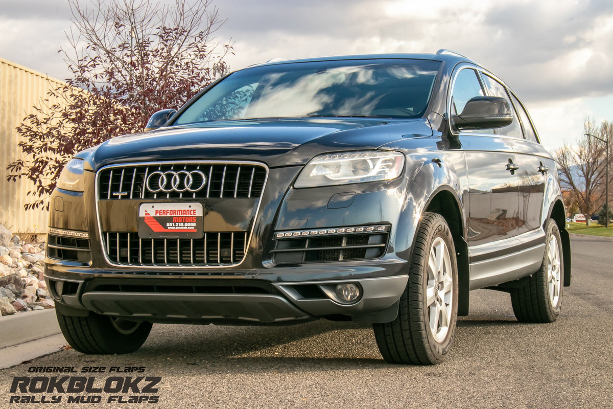 2013 Audi Q7 Ft Rokblokz Rally Mud Flaps in Black - Front view