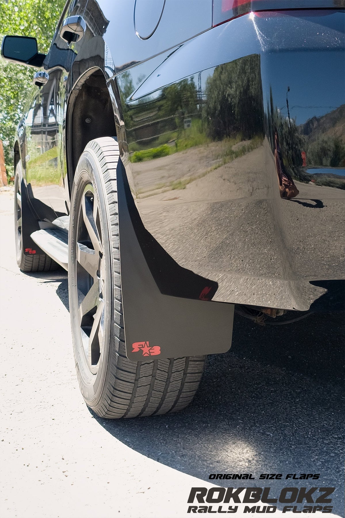 2015 Chevy Tahoe Ft. Rokblokz Mud Flaps in Black - side