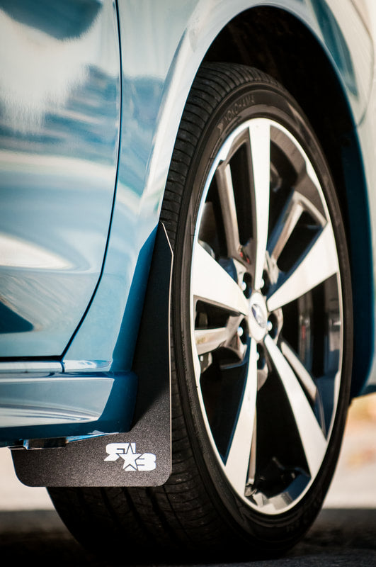 17 Impreza featuring Rokblokz Mud Flaps in Black w/ White logo Original 