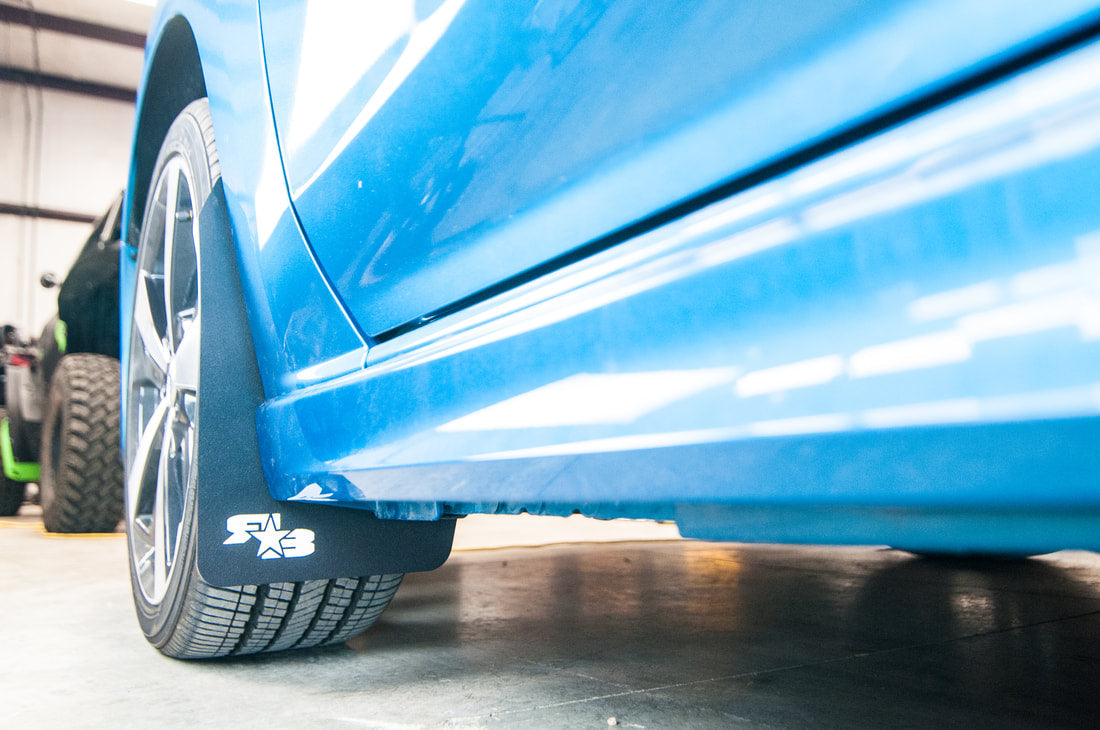 17 Impreza featuring Rokblokz Mud Flaps in Black w/ White logo Original 