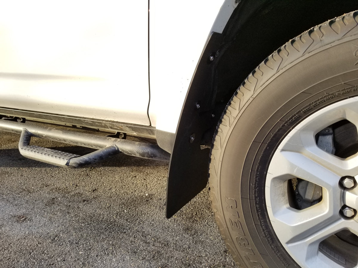 5th Gen 4Runner featuring Rokblokz Original Front Mud Flaps in Black w/ Black Logos