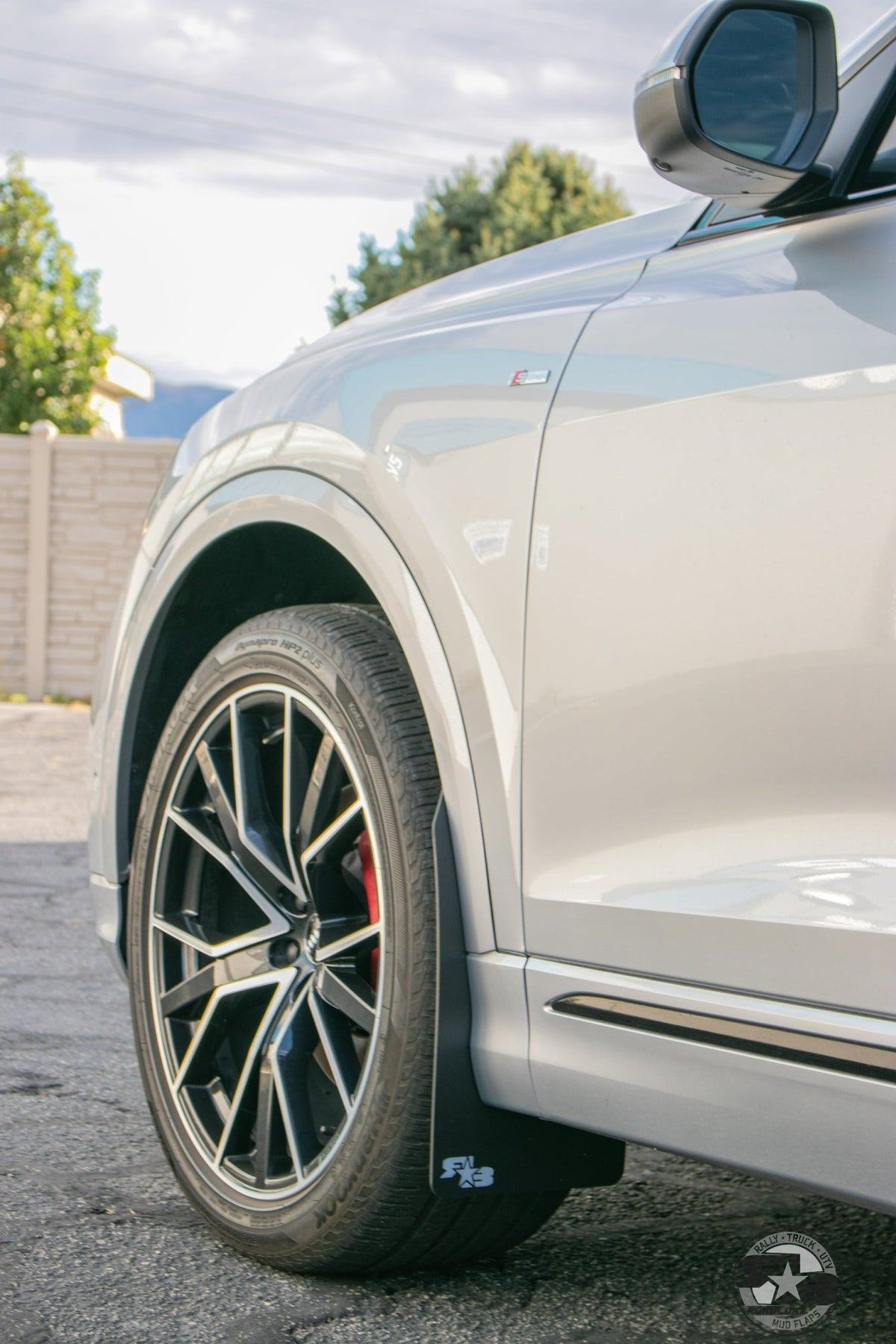 2019 Audi Q8 ft Rokblokz Mud Flaps Original Black w/ white logo