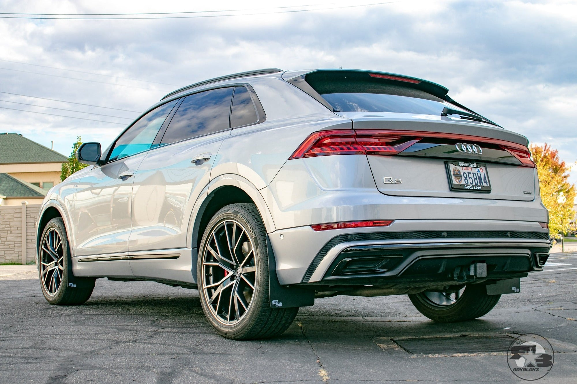 2019 Audi Q8 ft Rokblokz Mud Flaps Original Black w/ white logo