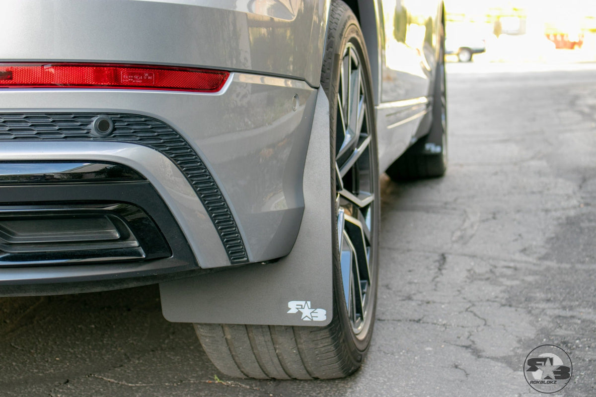 2019 Audi Q8 ft Rokblokz Mud Flaps Original Black w/ white logo