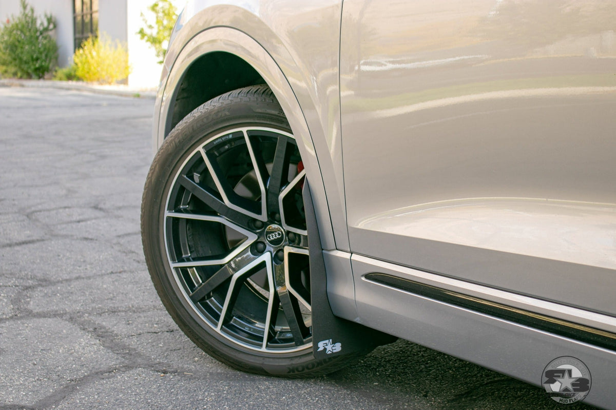 2019 Audi Q8 ft Rokblokz Mud Flaps Original Black w/ white logo