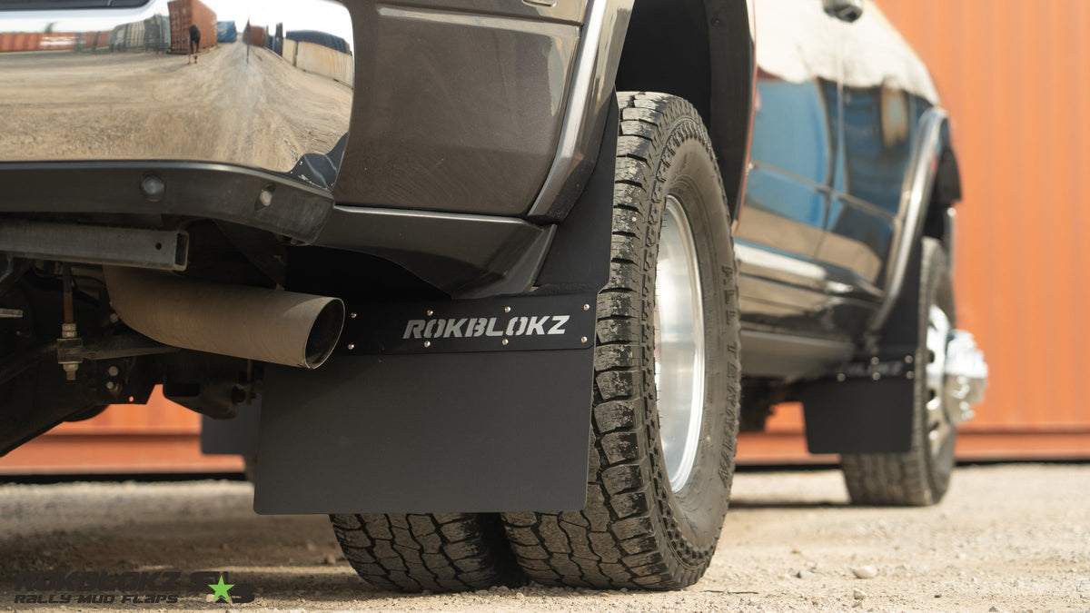 2019 Ram 3500 Dually Featuring ROKBLOKZ Step Back Mud Flaps - rear flap