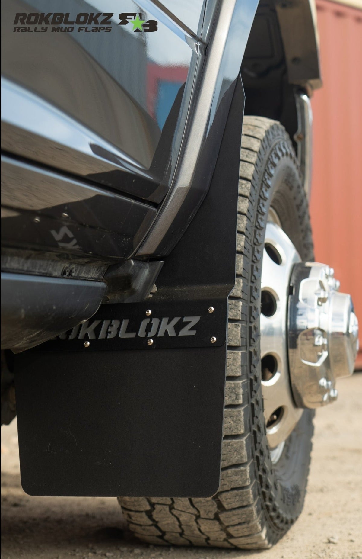 2019 Ram 3500 Dually Featuring ROKBLOKZ Step Back Mud Flaps - front flap