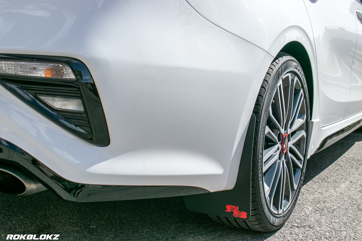 2020 Kia Forte GT Featuring Rokblokz Mud Flaps in Black w/ Red logo