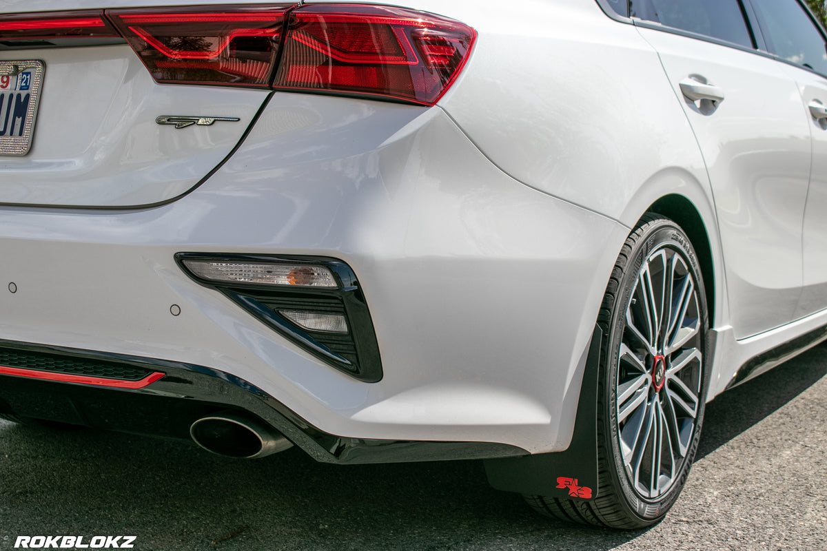 2020 Kia Forte GT Featuring Rokblokz Mud Flaps in Black w/ Red logo