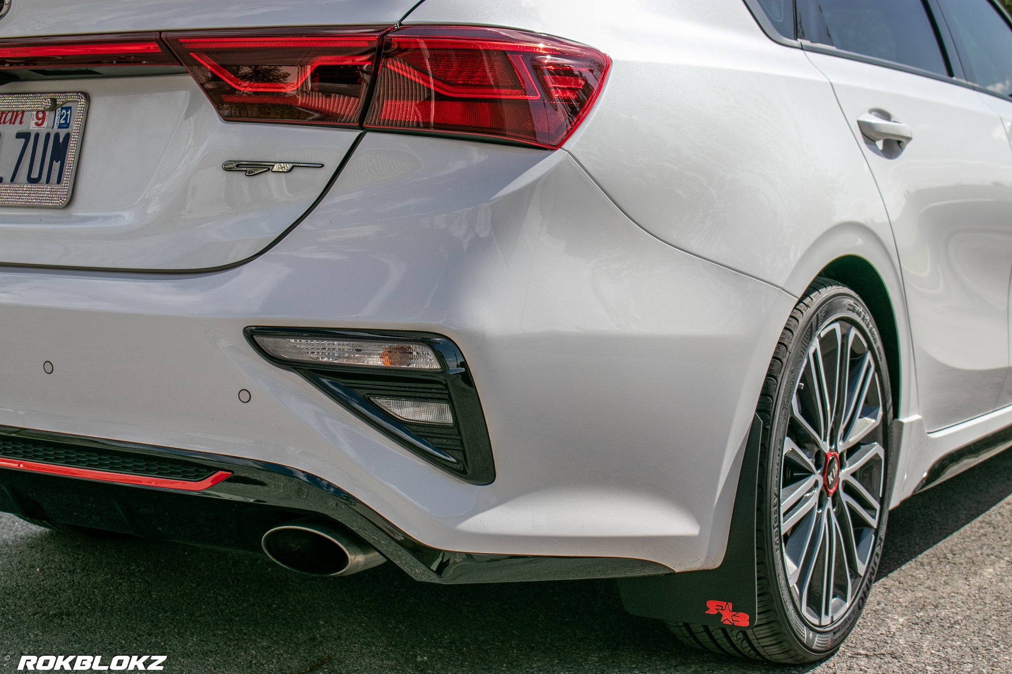 2020 Kia Forte GT Featuring Rokblokz Mud Flaps in Black w/ Red logo