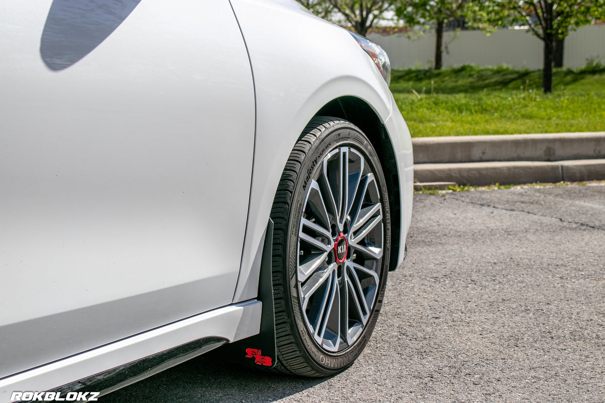 2020 Kia Forte GT Featuring Rokblokz Mud Flaps in Black w/ Red logo