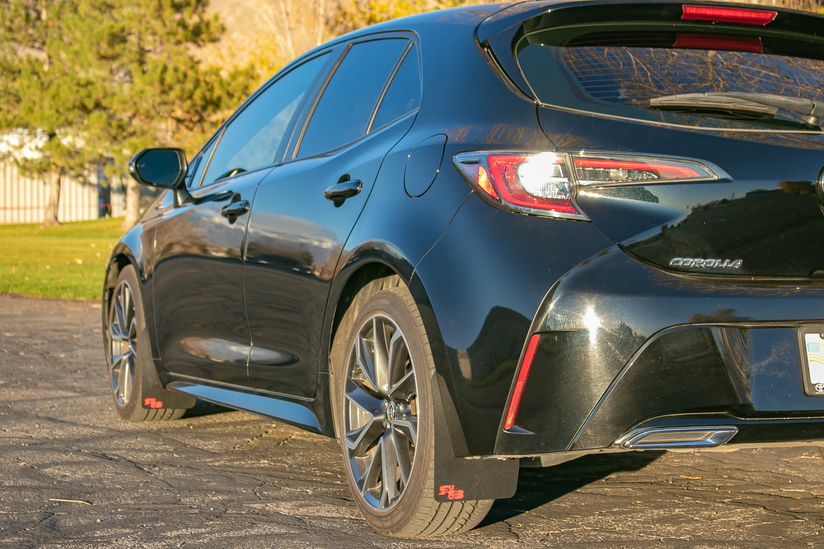 2020 Toyota Corolla ft Rokblokz Rally Mud Flaps in Black w/ Red Logos