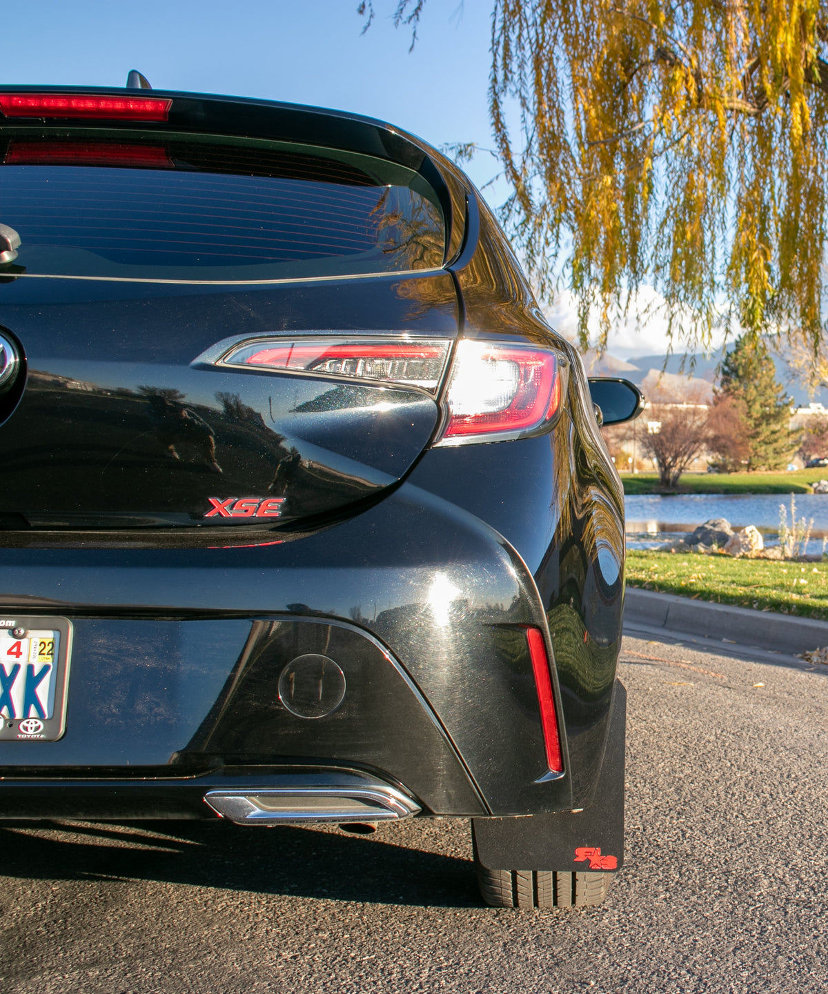 2020 Toyota Corolla ft Rokblokz Rally Mud Flaps in Black w/ Red Logos