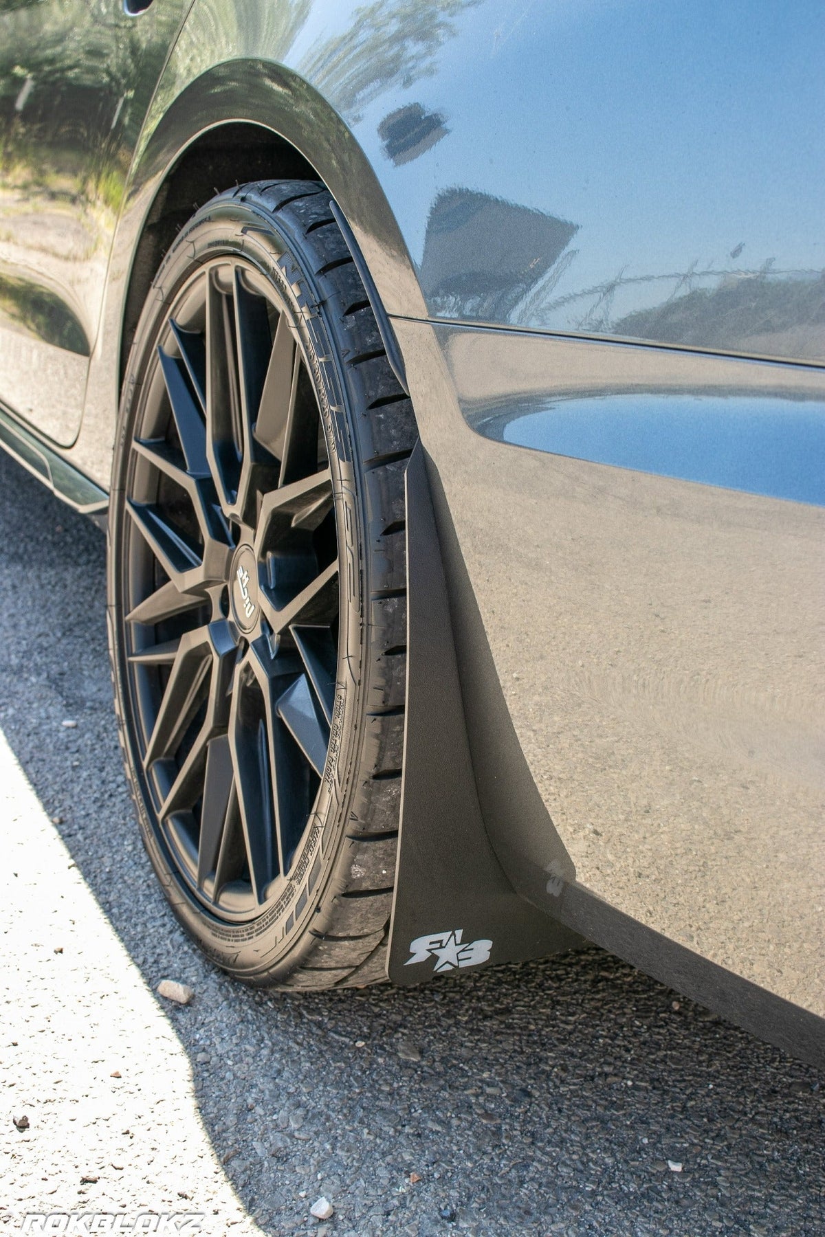 2021 Audi S4 featuring Rokblokz Rally Style Mud flaps in Black with Grey logo