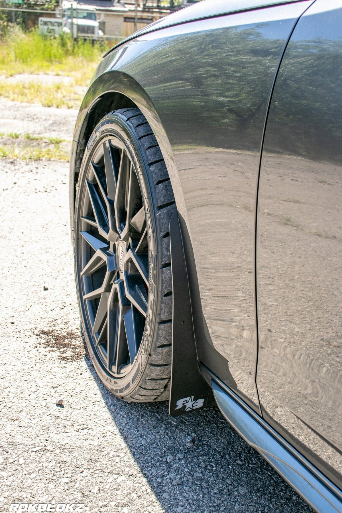 2021 Audi S4 featuring Rokblokz Rally Style Mud flaps in Black with Grey logo