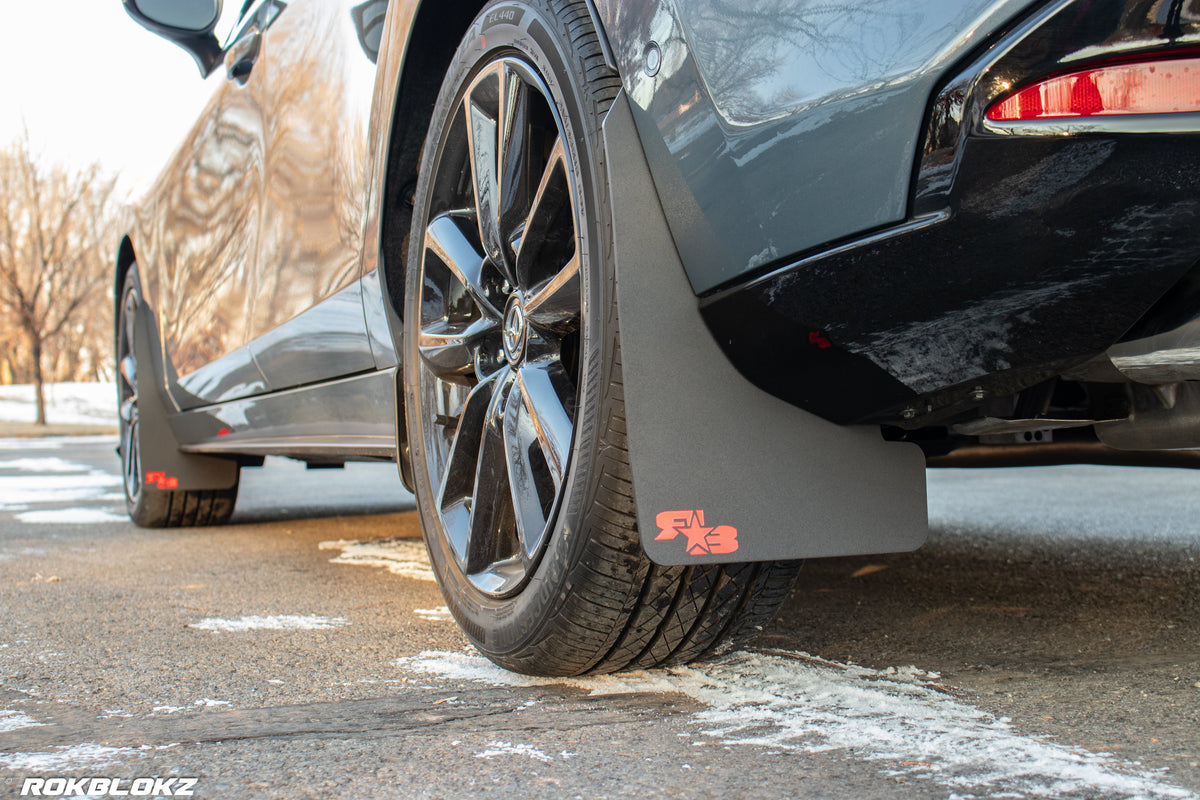 2021 AWD Mazda3 Turbo Featuring Rokblokz Mud Flaps in Black w/ red logo Original length