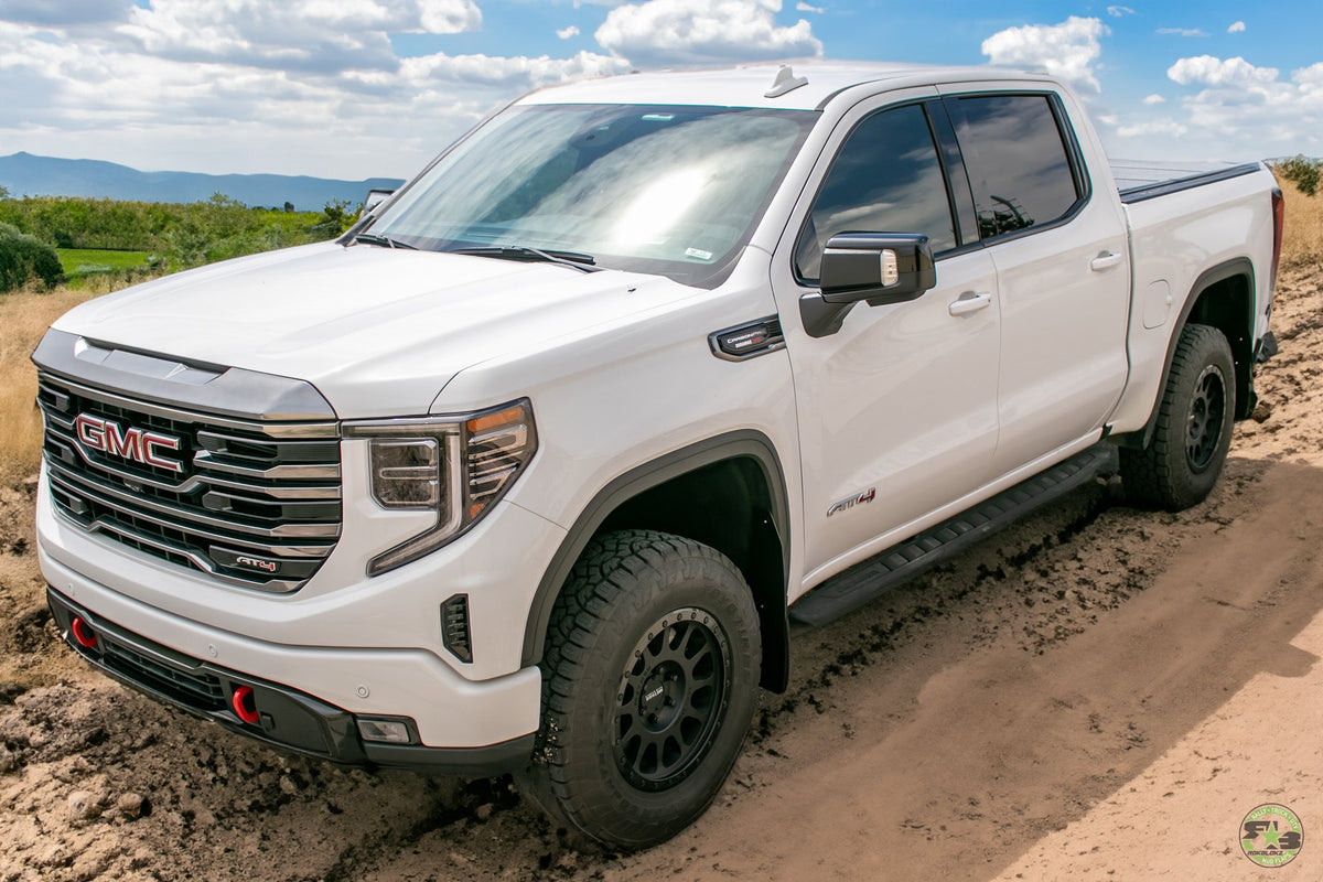 2022 GMC Sierra Ft. Rokblokz Mud Flaps in Original -  from the front