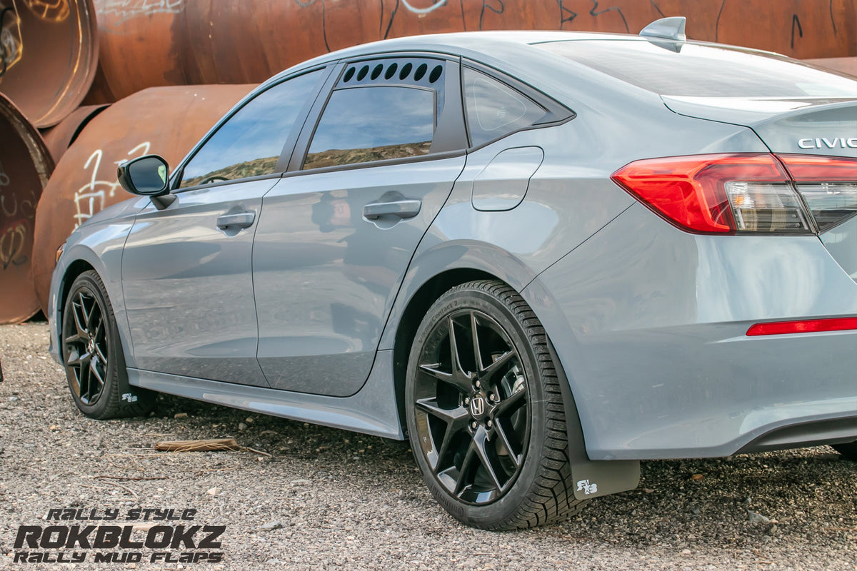 11th Gen  Honda Civic FT. Rokblokz Rally Mud Flaps in Black - Driver side