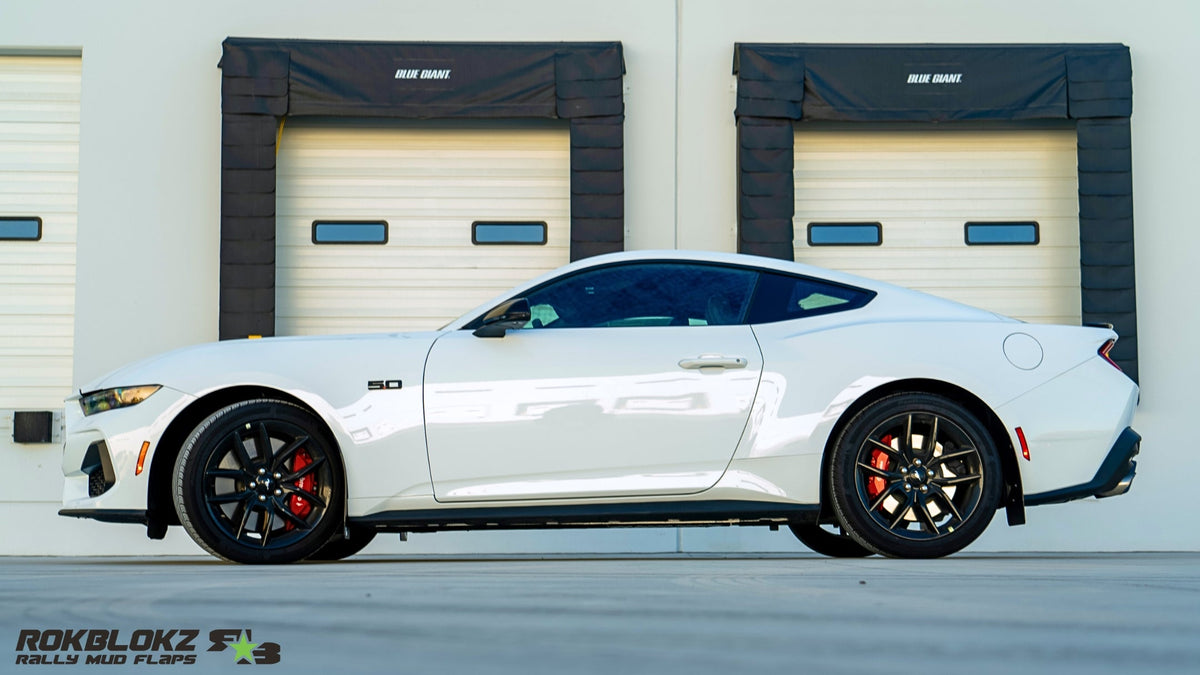 2024 Mustang GT Featuring Rokblokz Rally Style Mud Flaps - side view