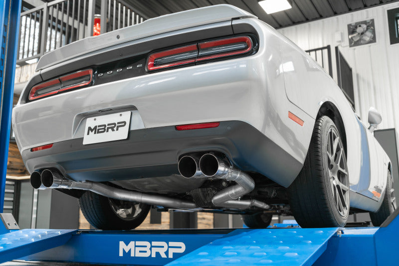 MBRP 15-16 Dodge Challenger 5.7L HEMI SS 3in Quad Split Rear Exit w/ Carbon Fiber Tips - T304 - S71163CF