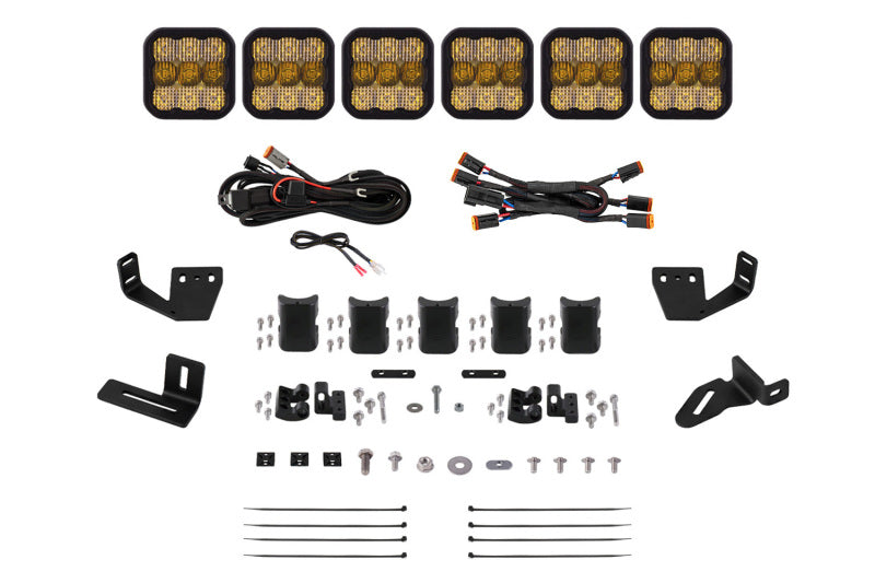 Diode Dynamics Prinsu/Sherpa Roof Racks- SS5 6-Pod CrossLink Mounting Kit Pro Yellow Combo - DD7821