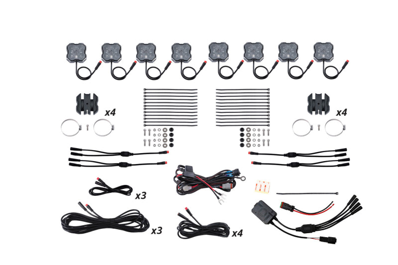 Diode Dynamics Stage Series SXS Rock Light Installer Kit - RGBW M8 w/Controller (8-pack) - DD7753C