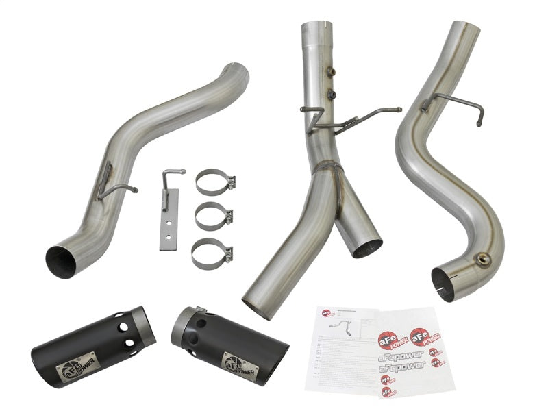 aFe ATLAS 4in DPF-Back Alum Steel Exhaust System w/Dual Exit Black Tip 2017 GM Duramax 6.6L (td)