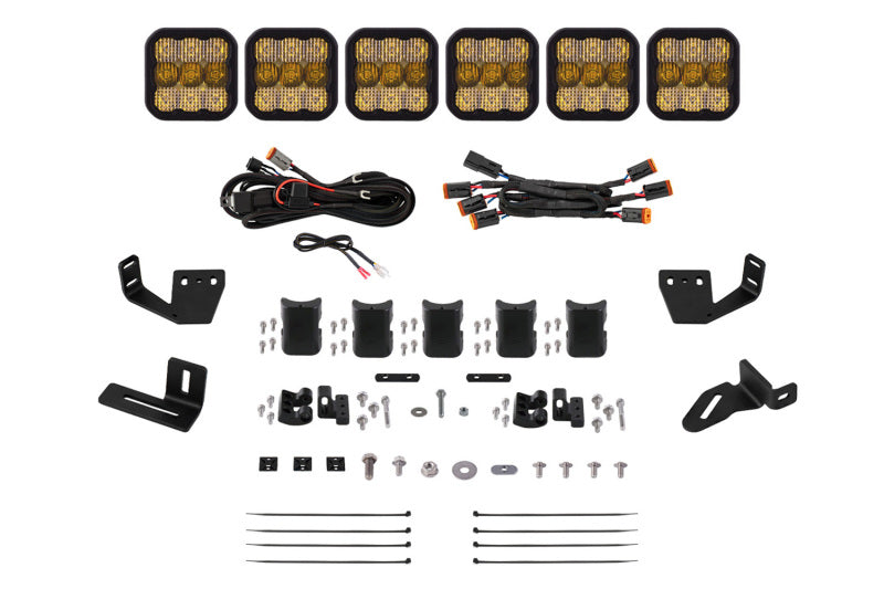 Diode Dynamics Prinsu/Sherpa Roof Racks SS5 6-Pod CrossLink Mounting Kit - Sport Yellow Combo - DD7817