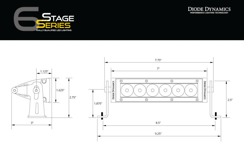 Diode Dynamics 6 In LED Light Bar Single Row Straight SS6 - Amber Driving Light Bar (Pair) - DD5036P