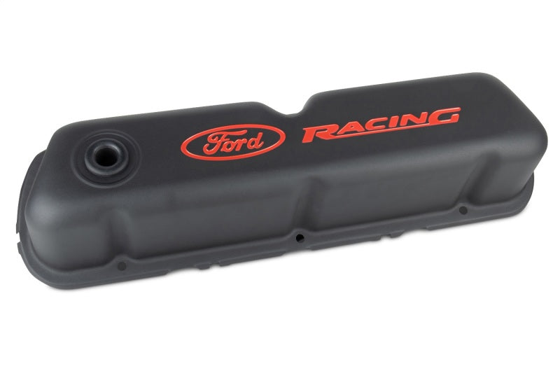 Ford Racing  Logo Stamped Steel Black Satin Valve Covers Black Crinkle - 302-072