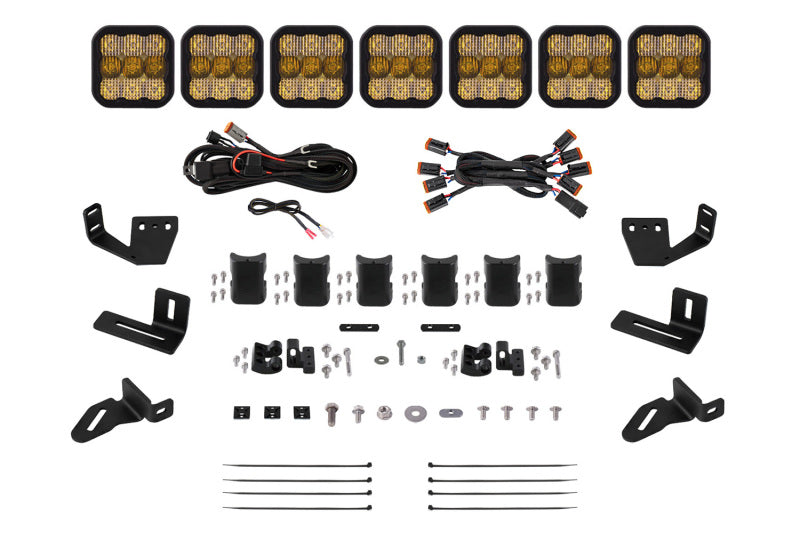 Diode Dynamics Prinsu/Sherpa Roof Racks- SS5 7-Pod CrossLink Mounting Kit - Pro Yellow Combo - DD7829